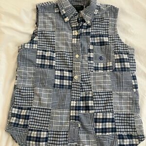 Lauren Ralph Lauren Blue Patchwork Sleeveless Button Down Top